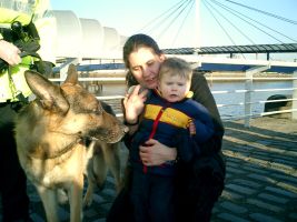 Alex being intimidated by a police dog.