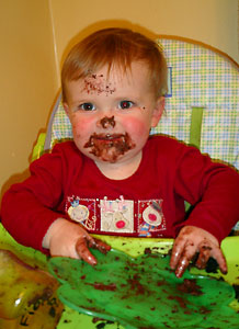 Fiona enjoying some of Abi's chocolate birthday cake